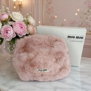 Miu Miu Blush Pink Faux Fur Cosmetic Pouch NIB